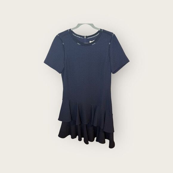 Rebecca Taylor Navy Textured Ruffle Tiered Dress • Size 8 - Picture 5 of 10
